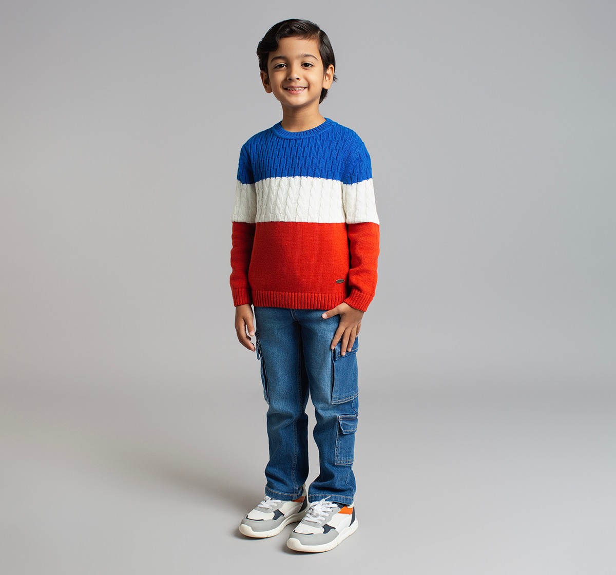 Boys Cable Knit Colourblocked Sweater