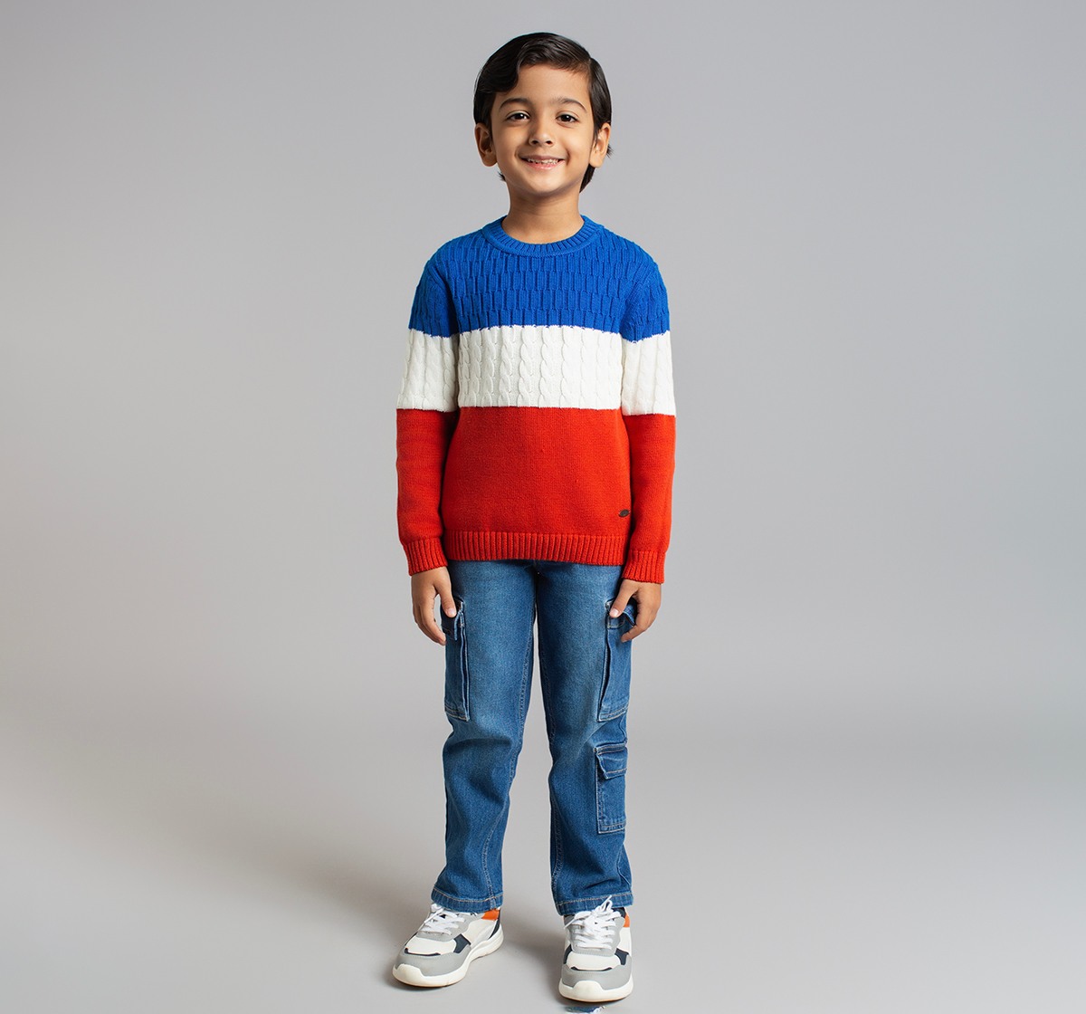 Boys Cable Knit Colourblocked Sweater