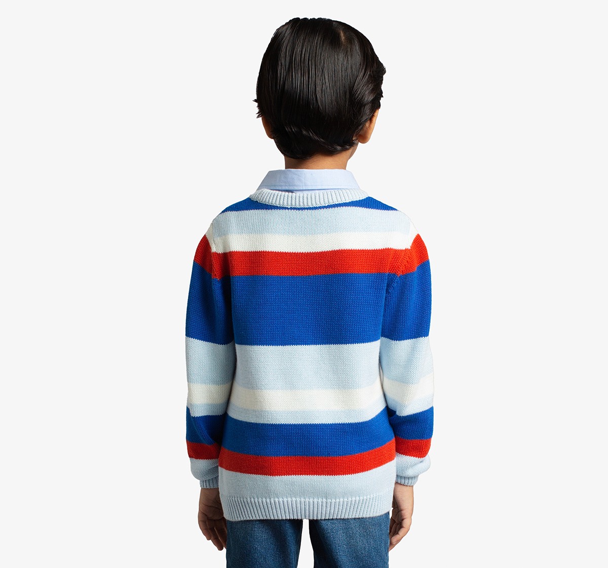 Boys Striper Sweatshirt With Woven Collar