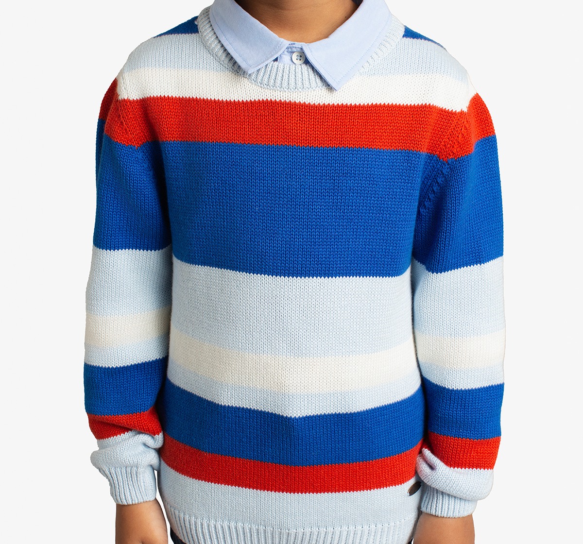 Boys Striper Sweatshirt With Woven Collar