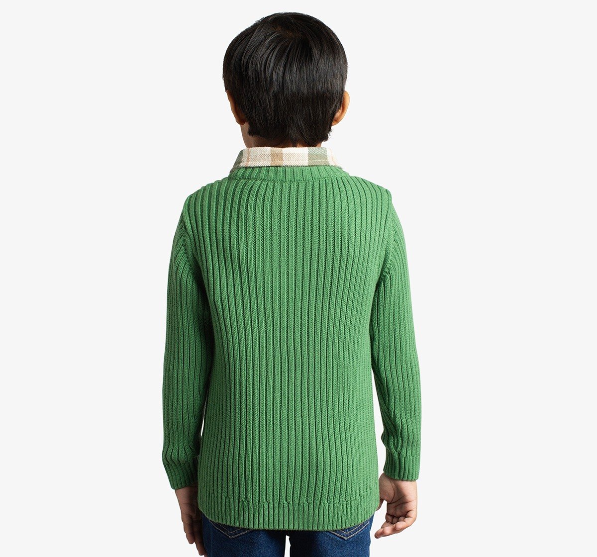 Ed-A-Mamma Boys Cable Knit Sweater With Woven Collar - Green
