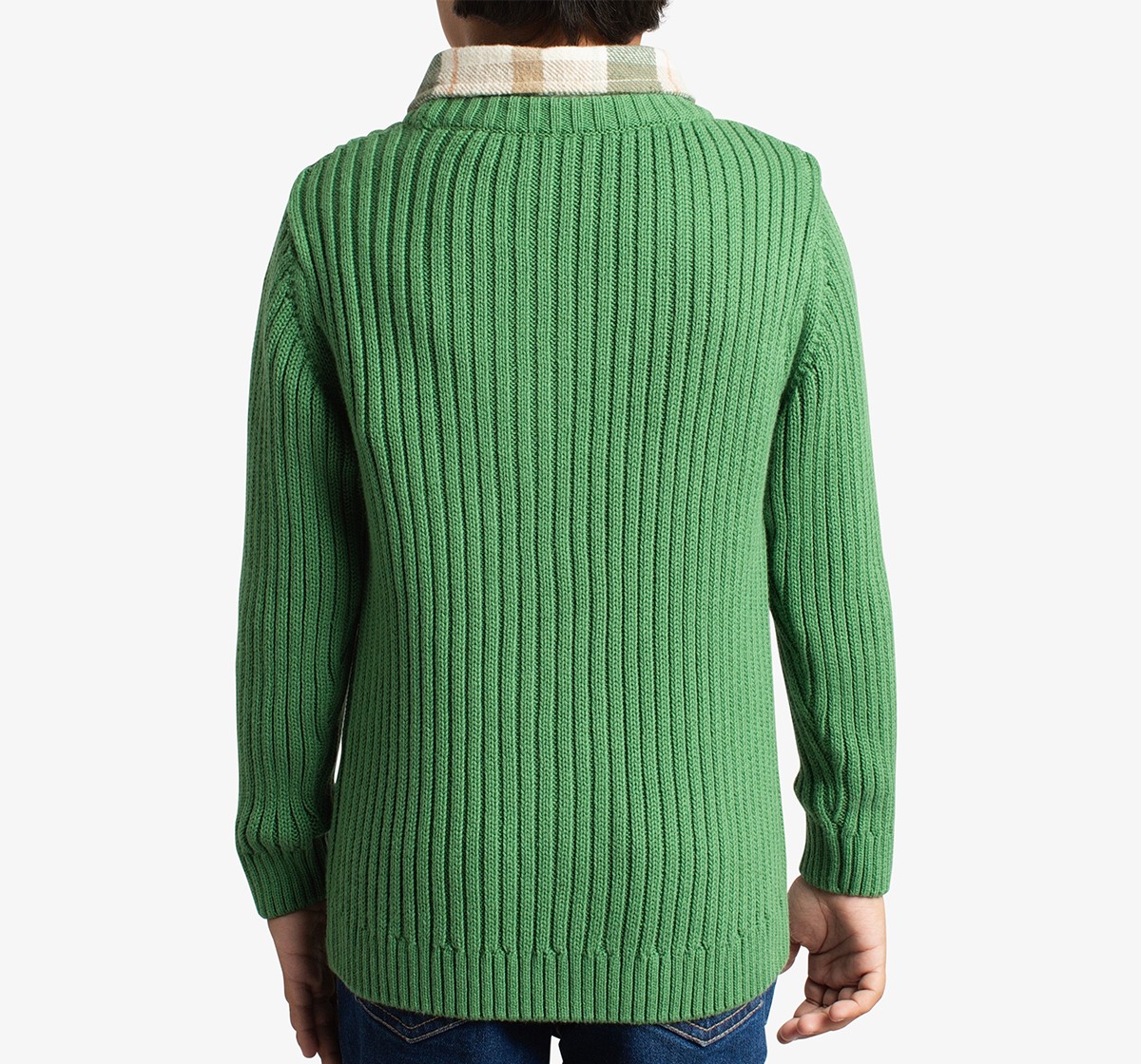 Ed-A-Mamma Boys Cable Knit Sweater With Woven Collar - Green