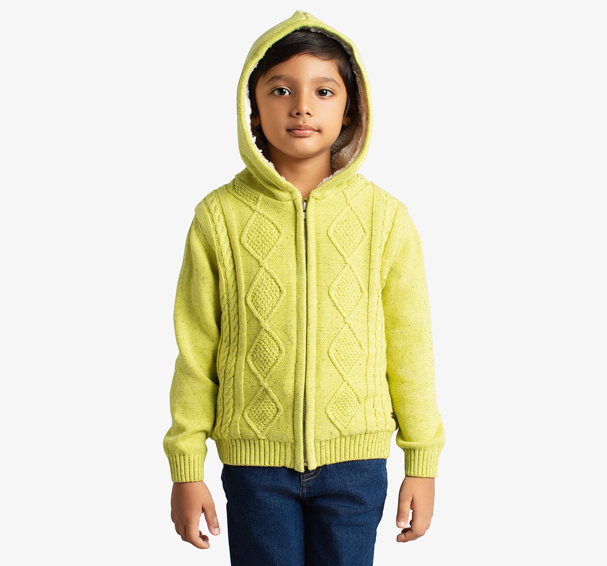 Boys Cable Knit Sweater With Hoodie