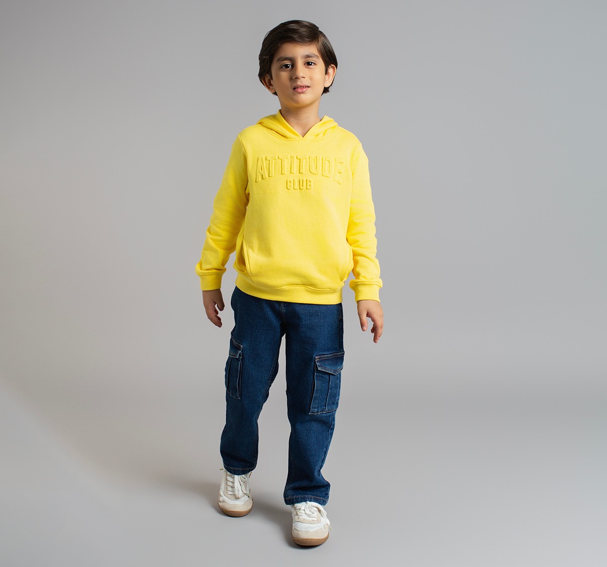 Boys Emboss Printed Hooded Sweatshirt