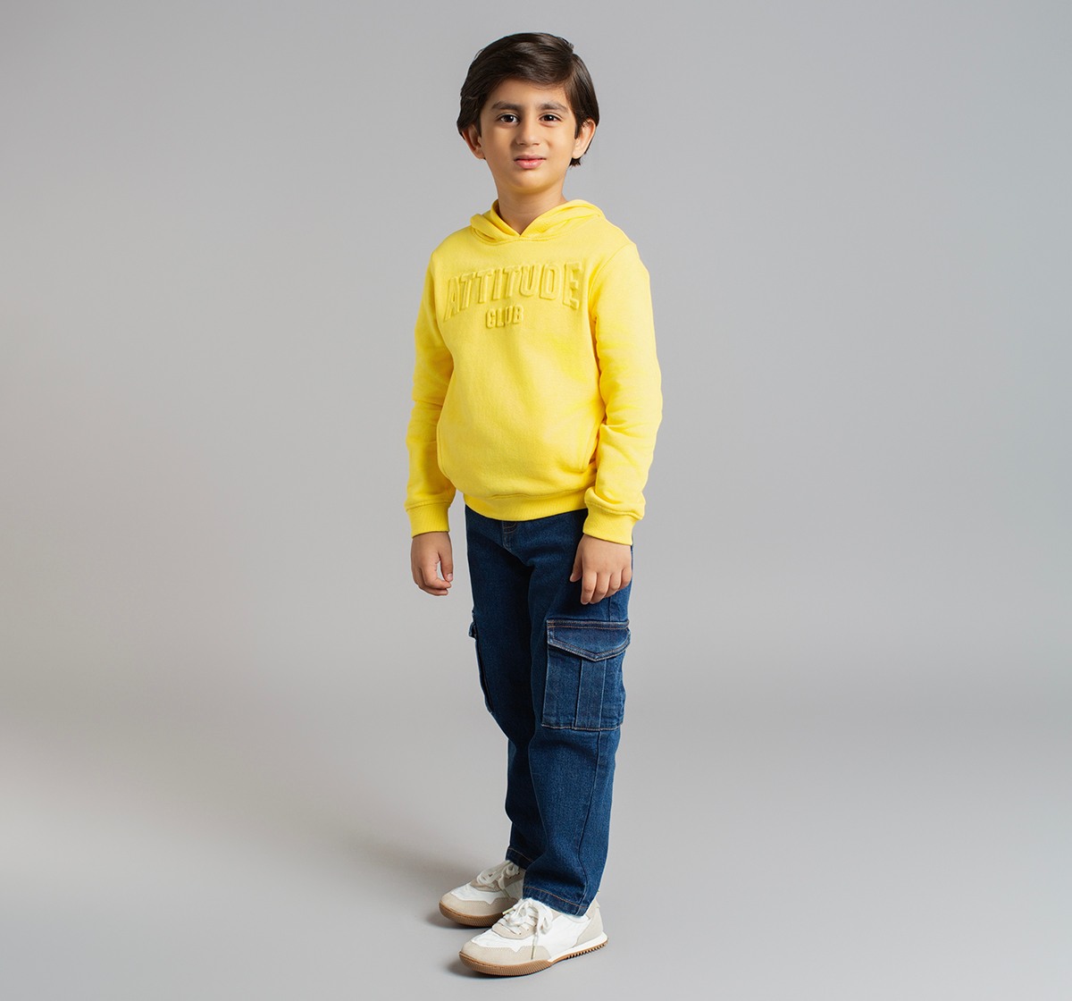 Boys Emboss Printed Hooded Sweatshirt