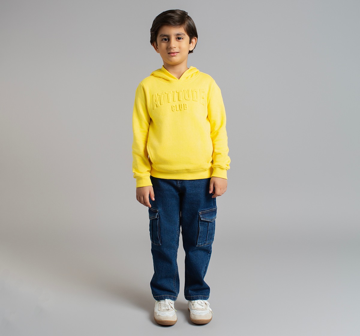 Boys Emboss Printed Hooded Sweatshirt