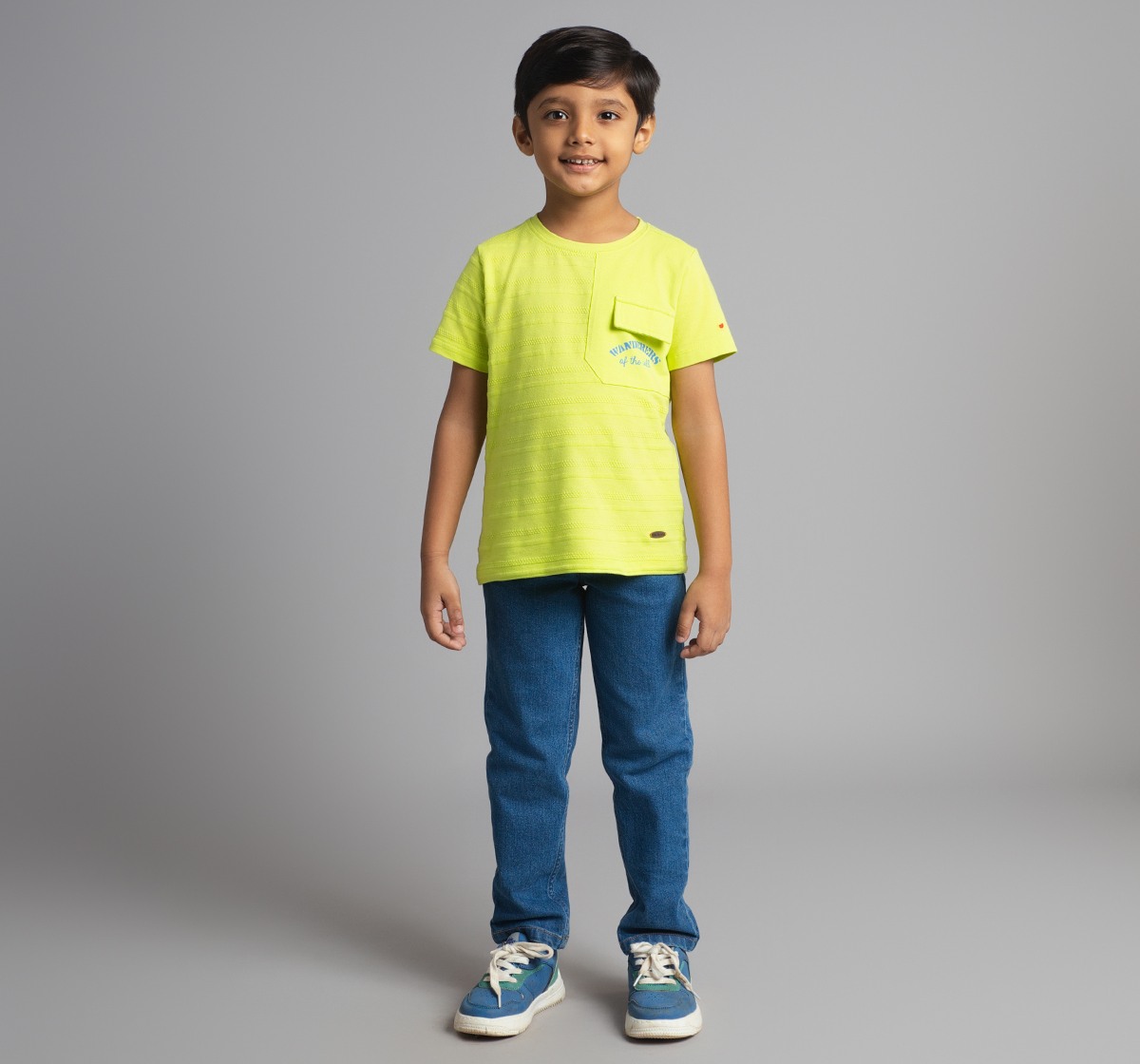 Boys Textured Knit Crew Neck Printed T-Shirt