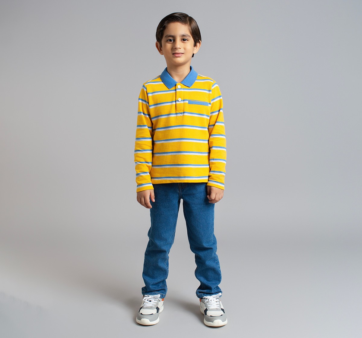 Boys Yarn Dyed Striped Polo T-Shirt