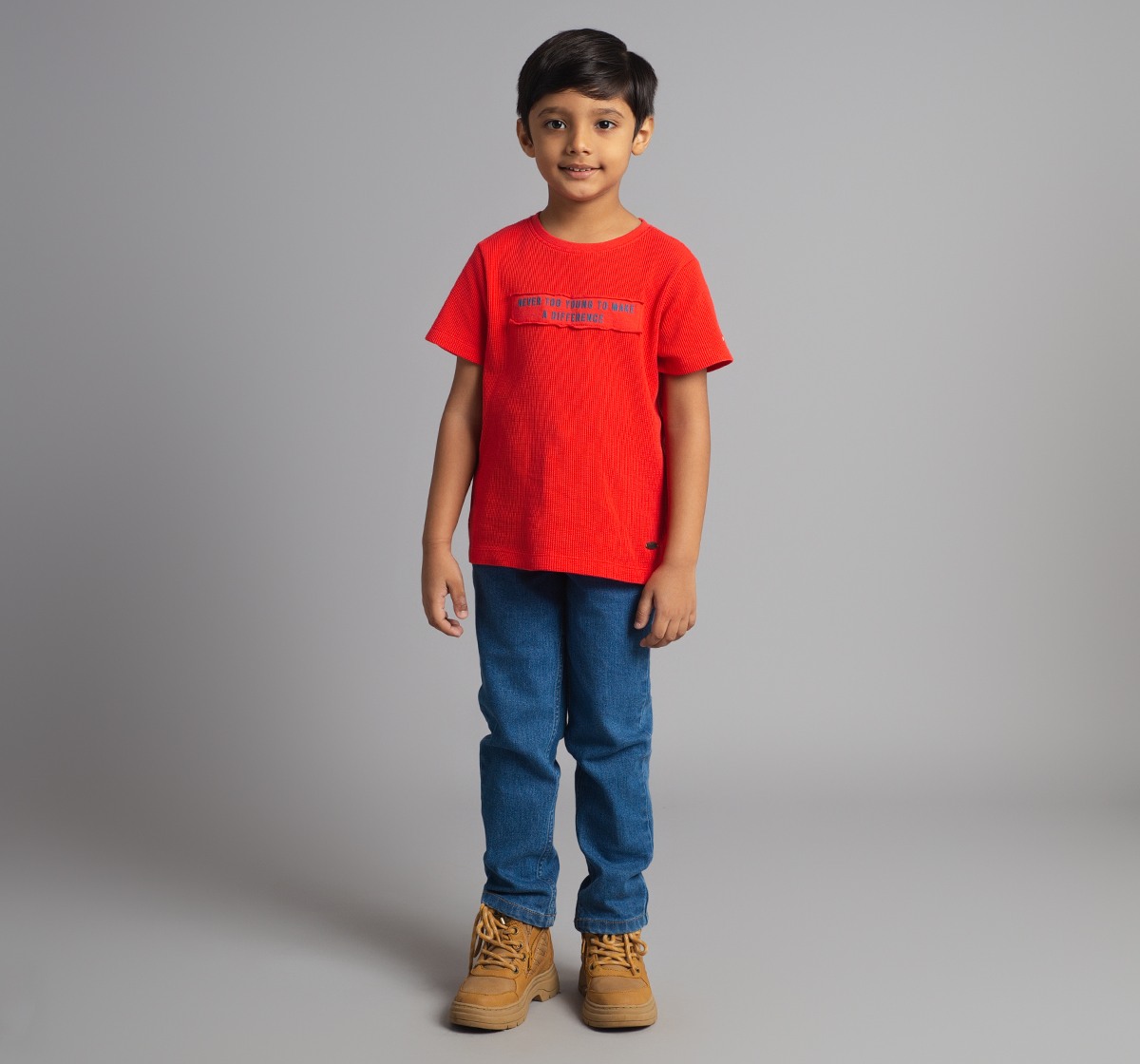 Ed-A-Mamma Boys Waffle Crew Neck Printed T-Shirt - Red