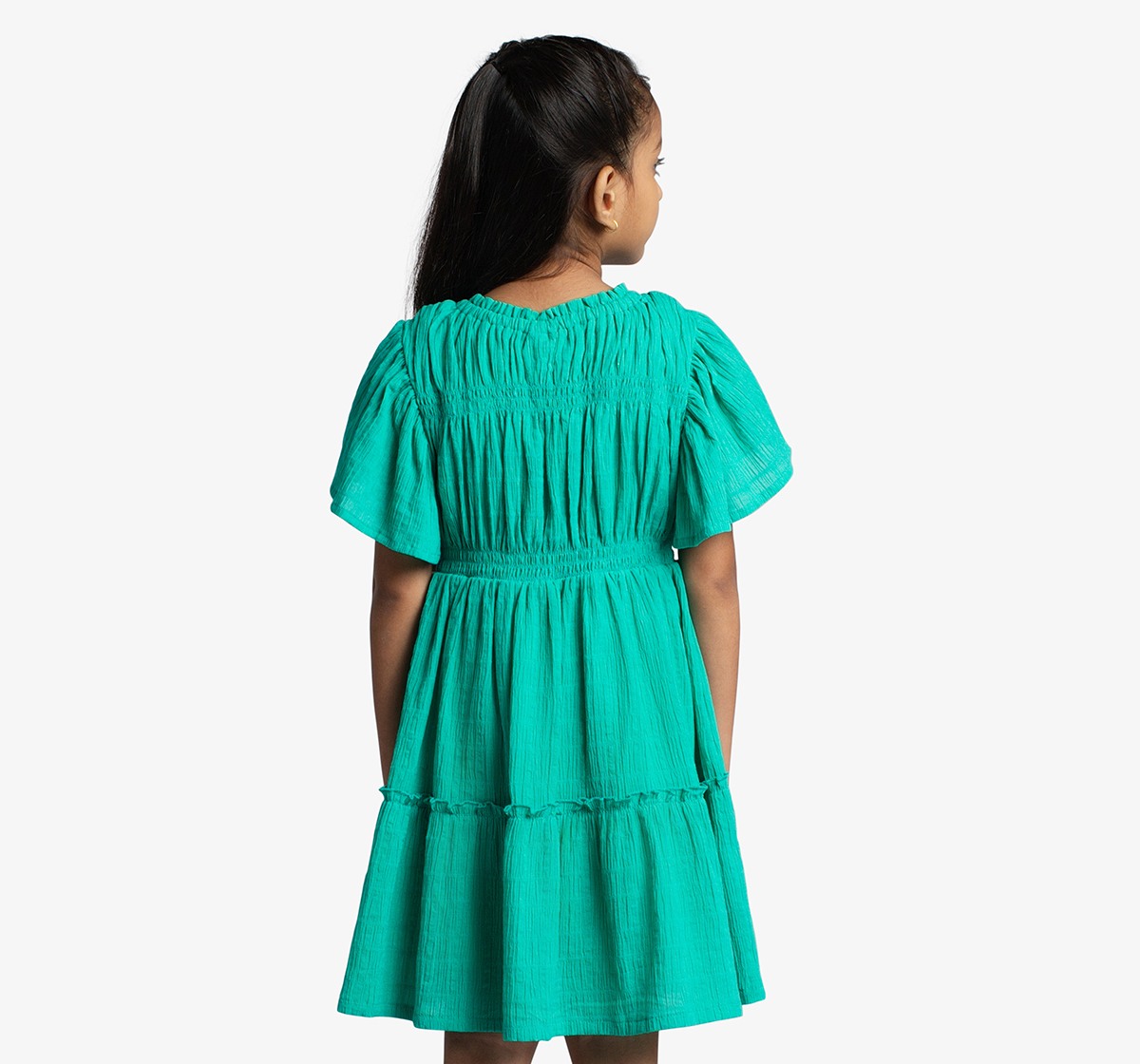 Girls Tiered Dress With Flutter Sleeves