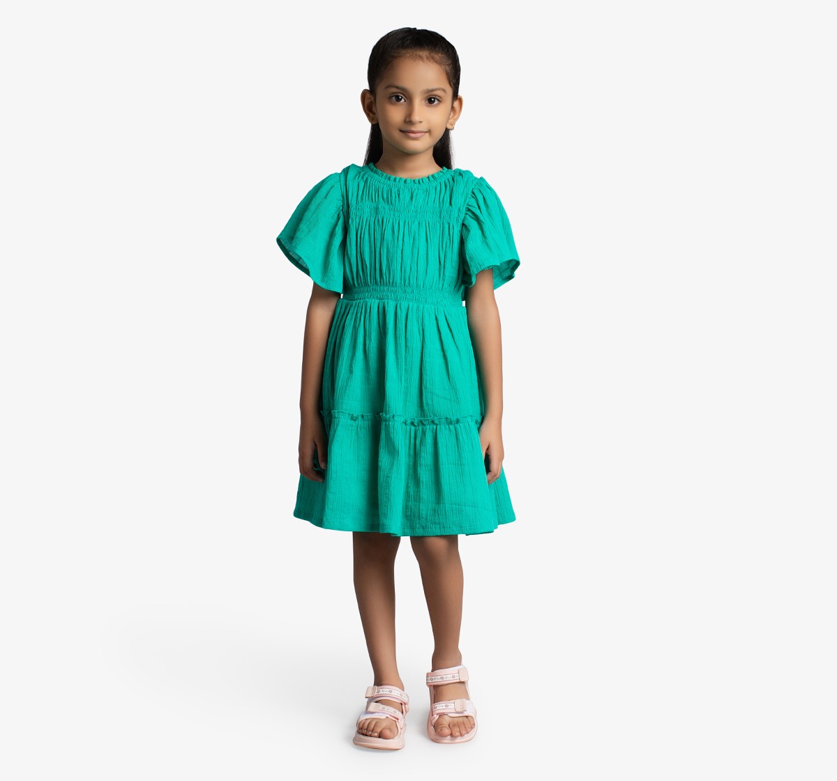 Girls Tiered Dress With Flutter Sleeves