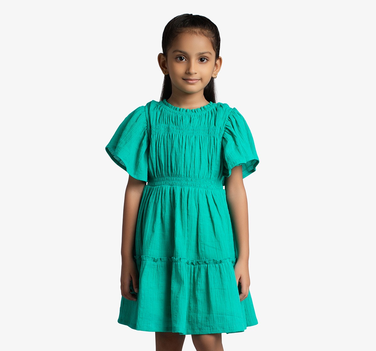 Girls Tiered Dress With Flutter Sleeves