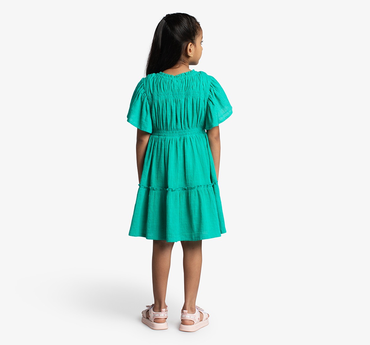 Girls Tiered Dress With Flutter Sleeves