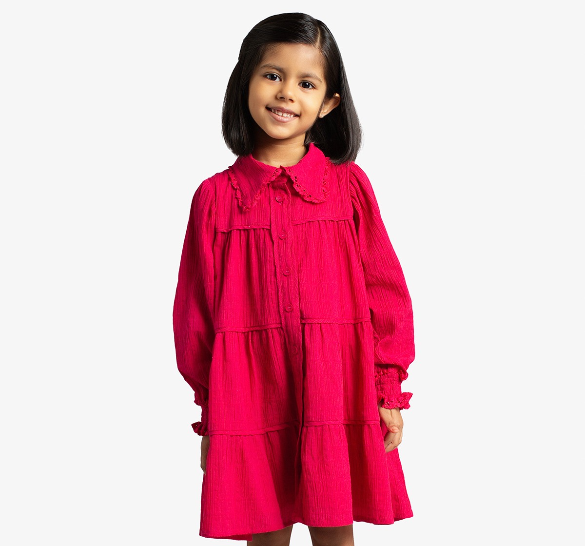 Girls Tiered Dress With Lace Detail