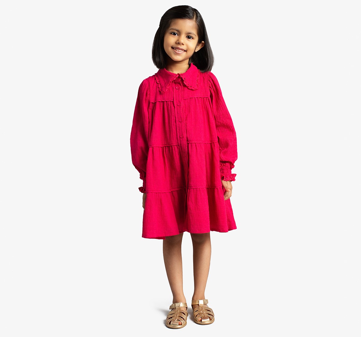 Girls Tiered Dress With Lace Detail