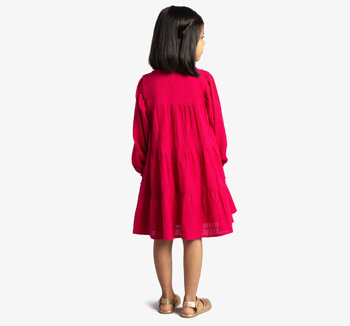 Girls Tiered Dress With Lace Detail