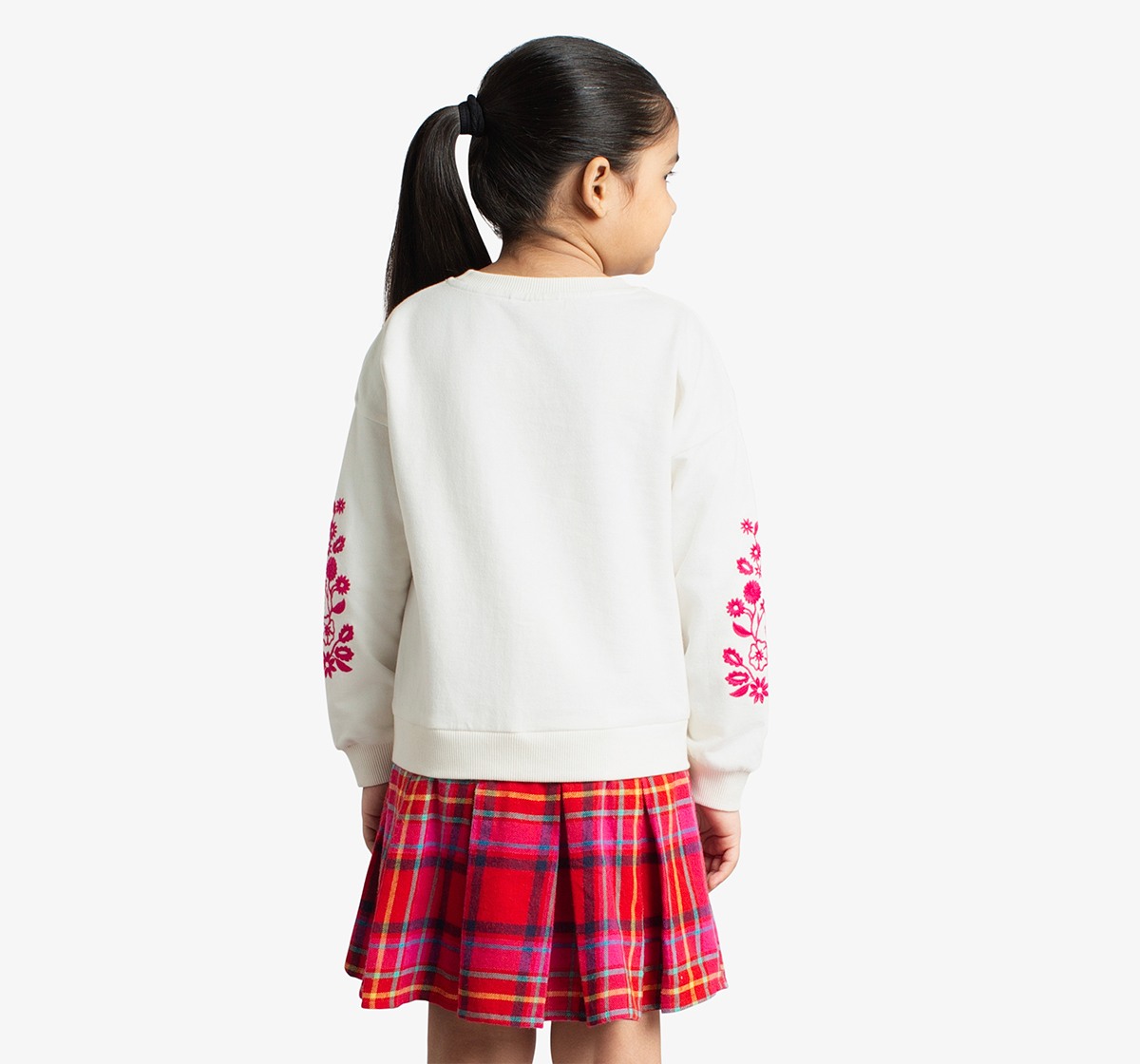 Girls Sweatshirt Dress With Embroidered Sleeves