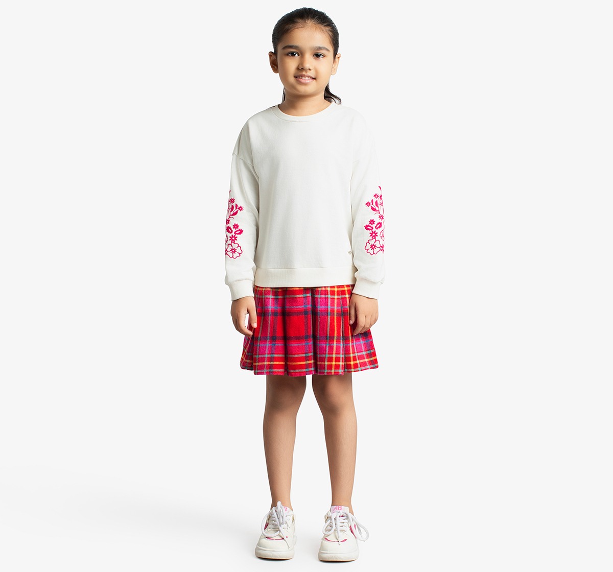 Girls Sweatshirt Dress With Embroidered Sleeves