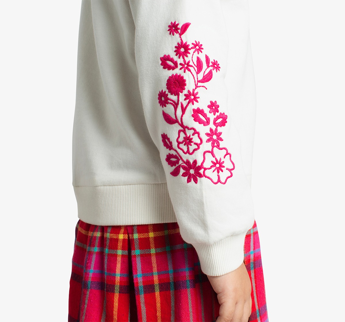 Girls Sweatshirt Dress With Embroidered Sleeves