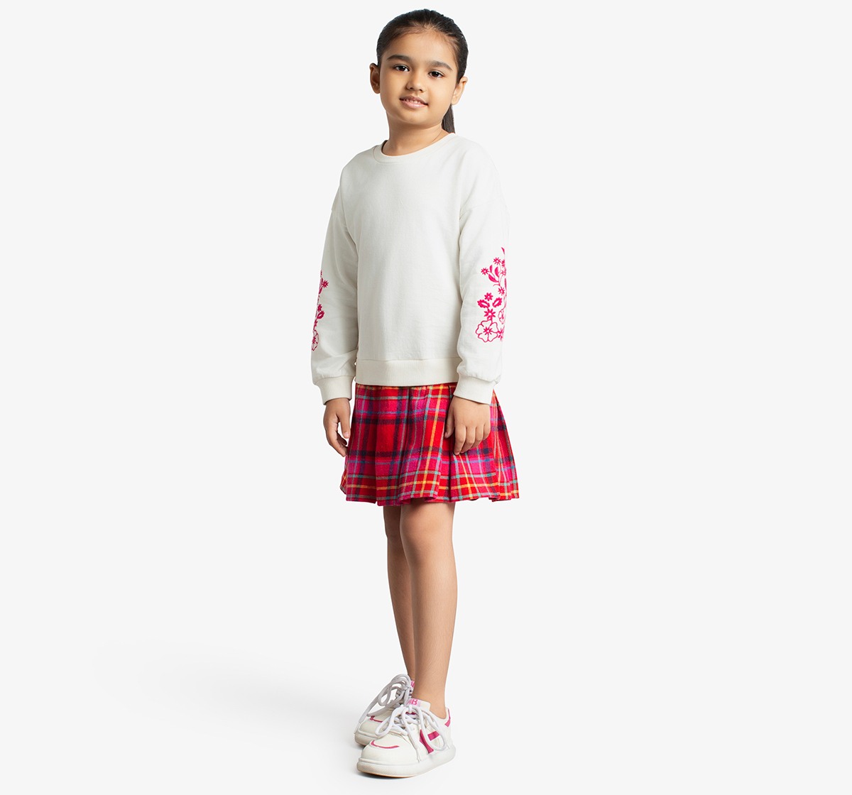 Girls Sweatshirt Dress With Embroidered Sleeves