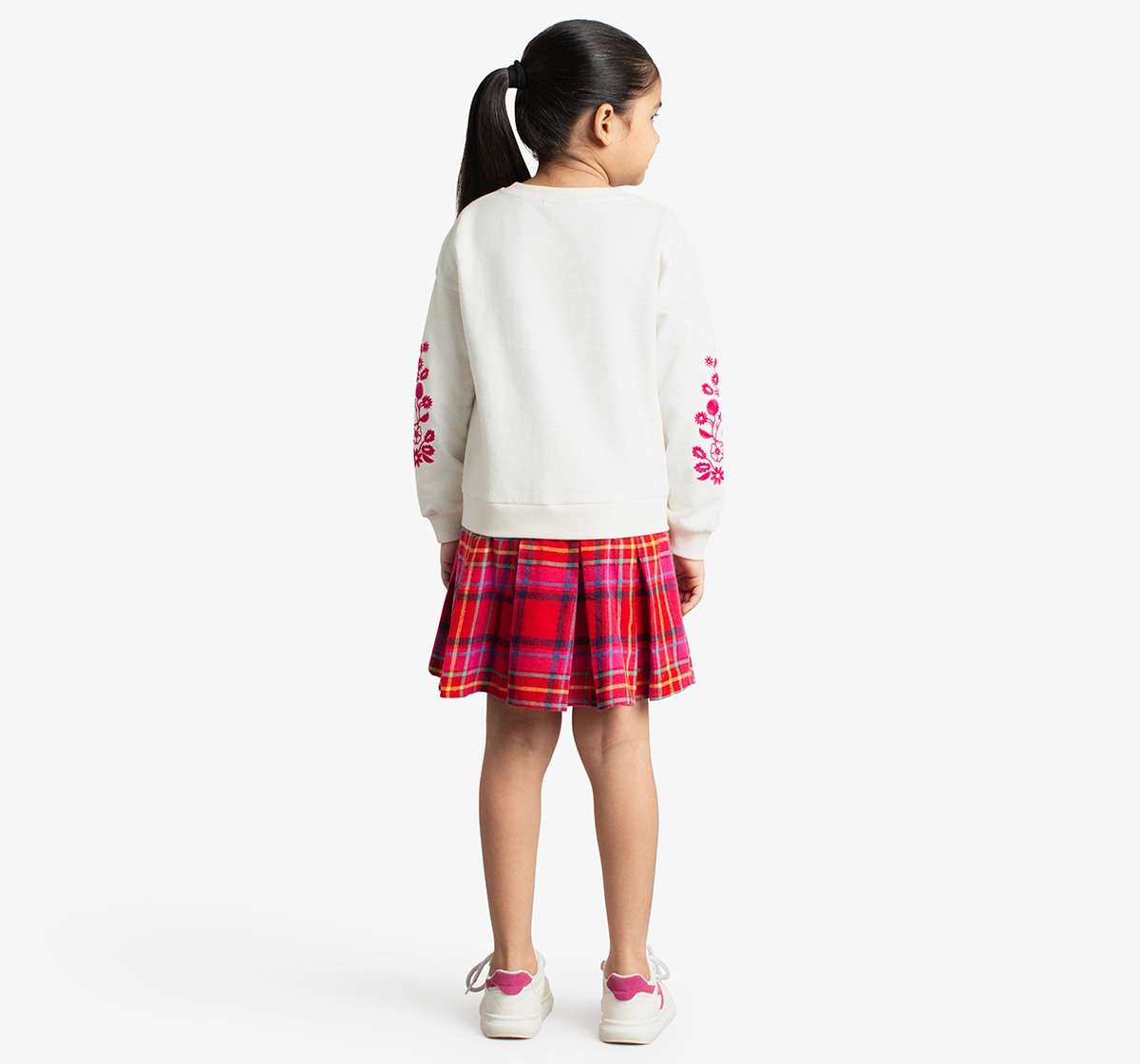 Girls Sweatshirt Dress With Embroidered Sleeves
