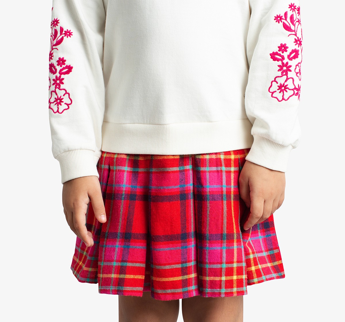 Girls Sweatshirt Dress With Embroidered Sleeves