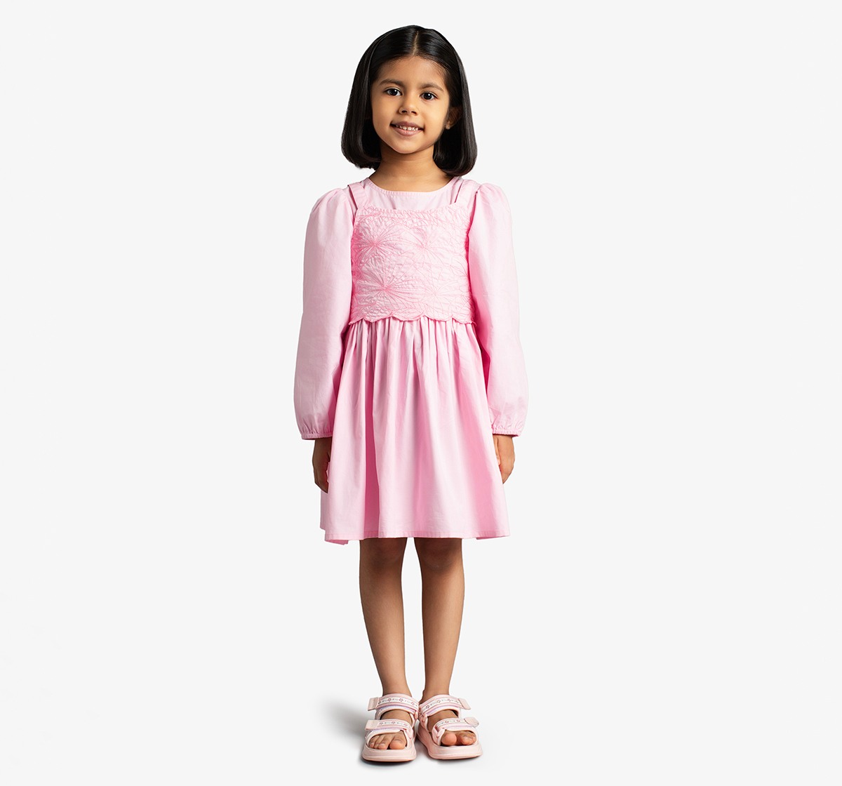 Ed-A-Mamma Girls Dress With Attached Embroidered Top - Pink