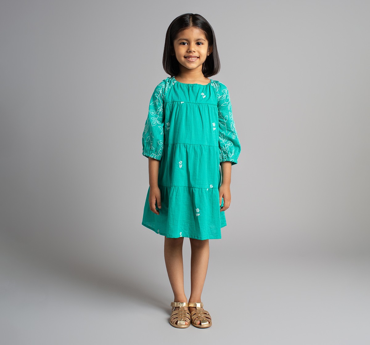 Girls Embroidered Dress With Scrunchie