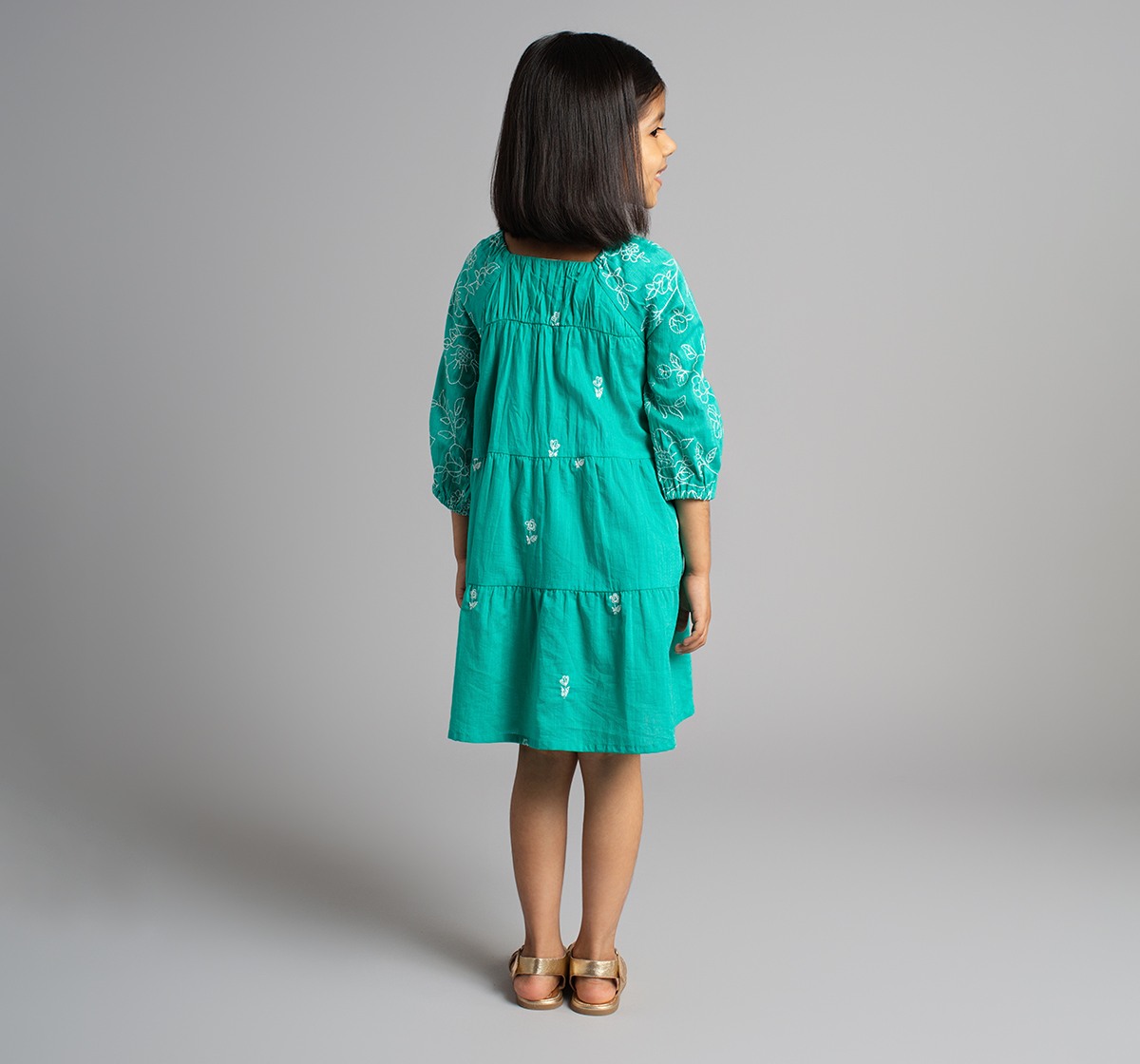 Girls Embroidered Dress With Scrunchie