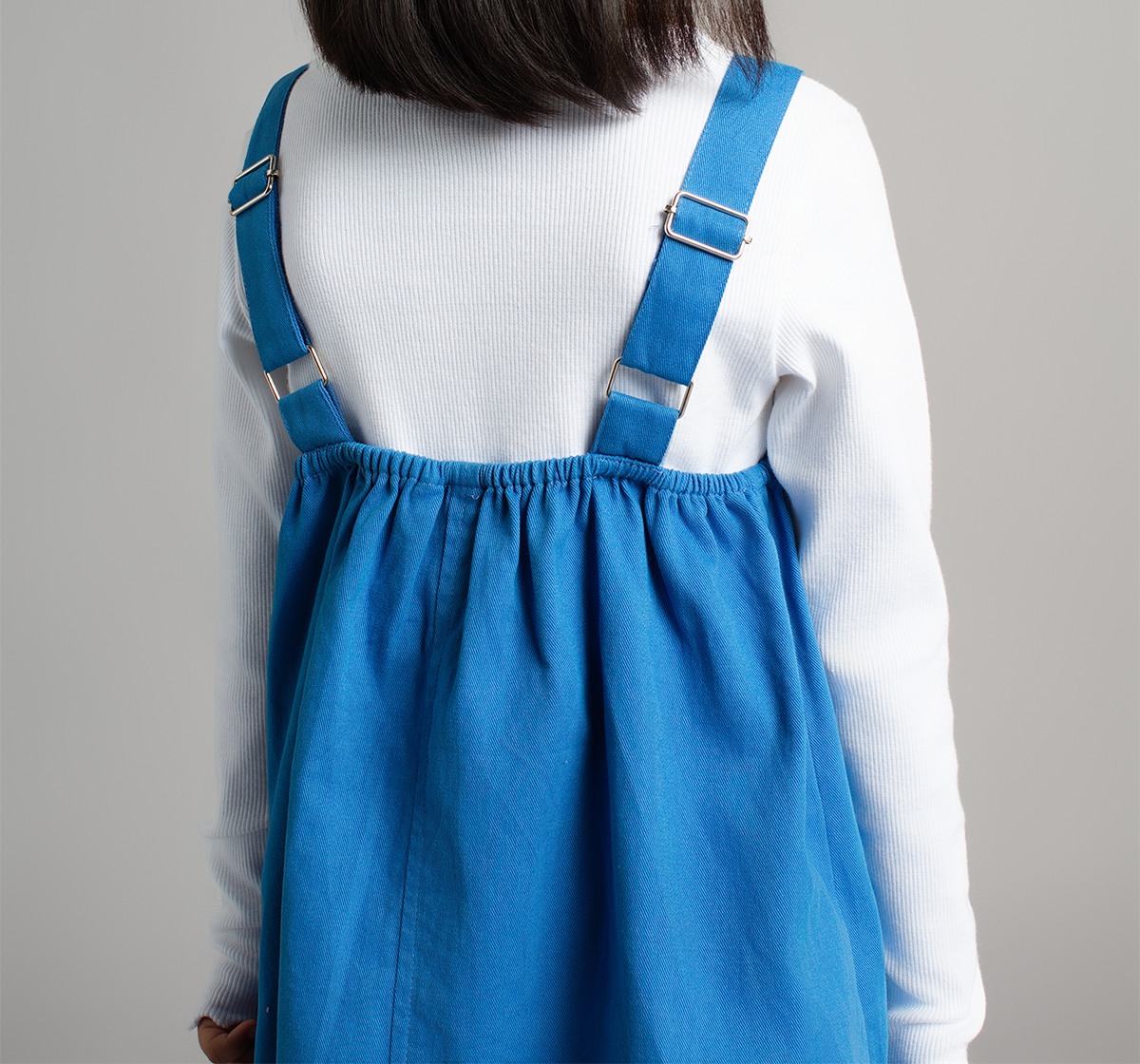 Ed-A-Mamma Girls Cargo Pocket Dungaree Dress With Full Sleeves T-Shirt - White & Blue