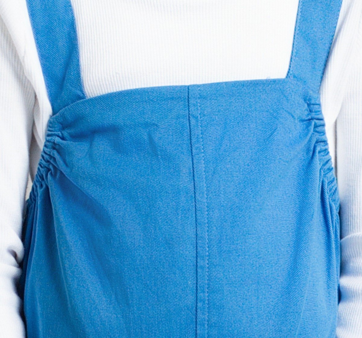 Ed-A-Mamma Girls Cargo Pocket Dungaree Dress With Full Sleeves T-Shirt - White & Blue