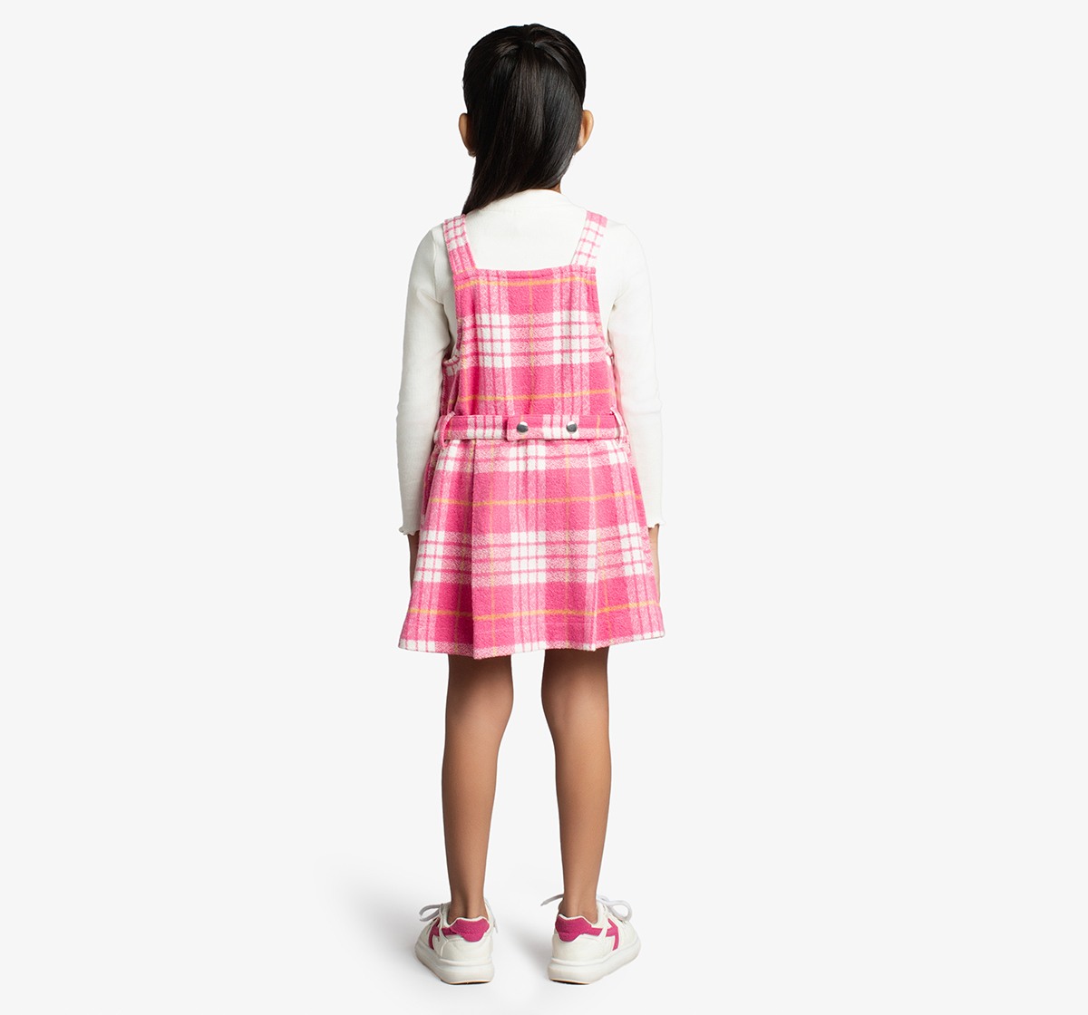 Girls Checkered Dress With Full Sleeves T-Shirt