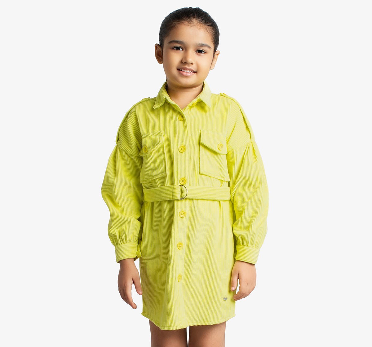 Girls Corduroy Shirt Dress With A Belt