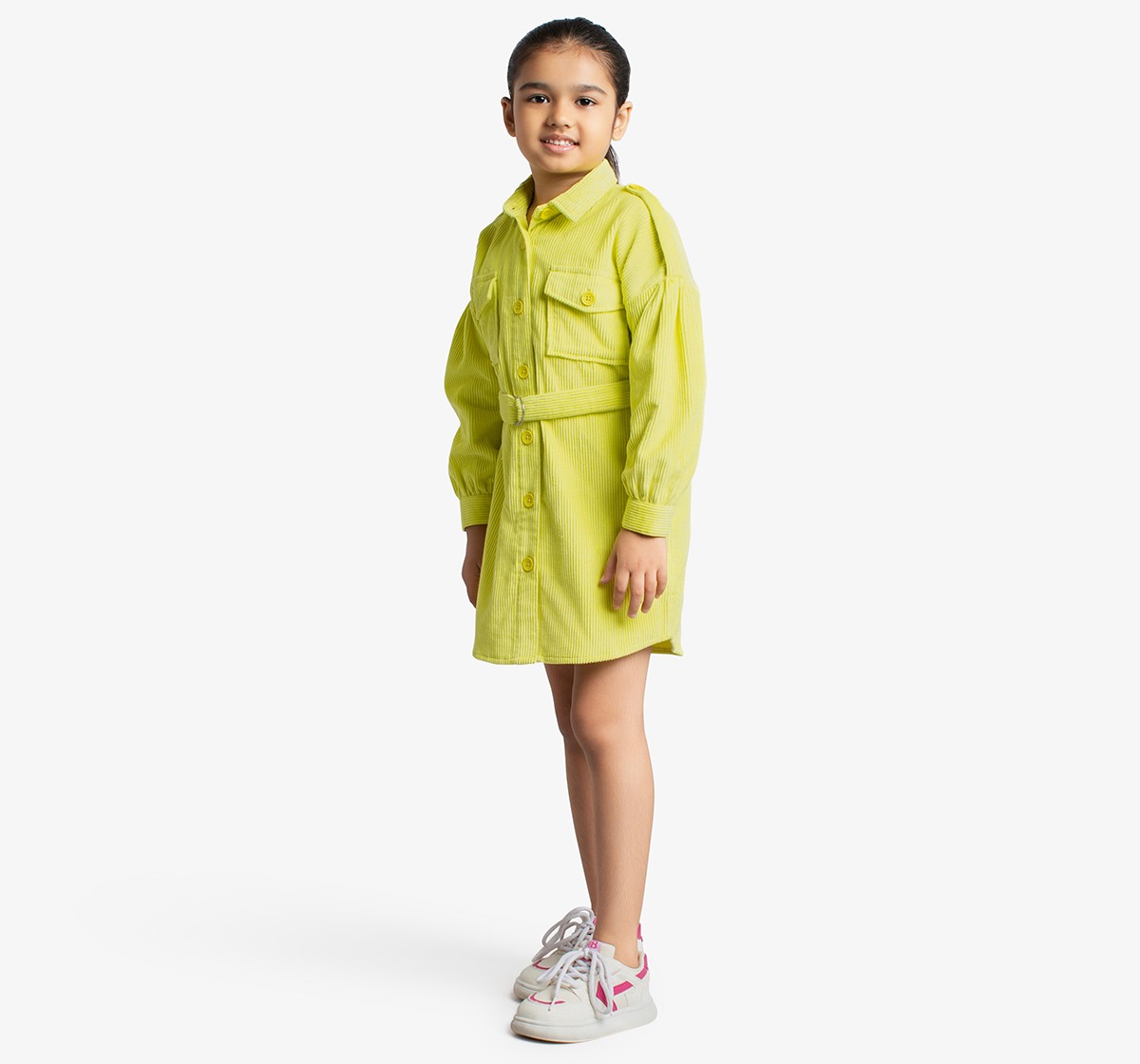 Girls Corduroy Shirt Dress With A Belt