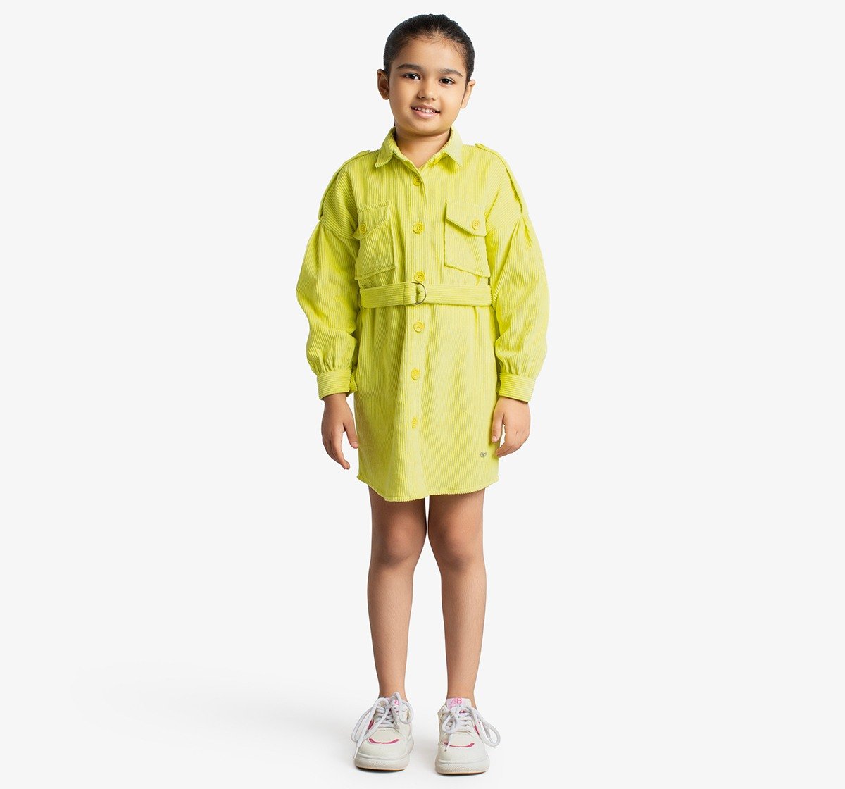 Girls Corduroy Shirt Dress With A Belt