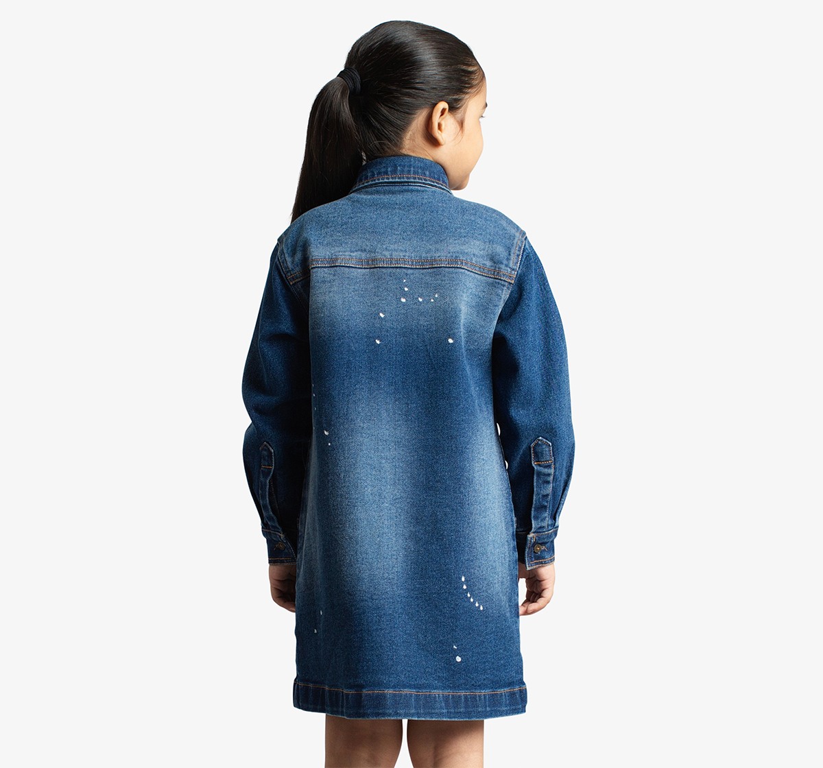 Girls Denim Dress With Cargo Pockets And Splatter Paint