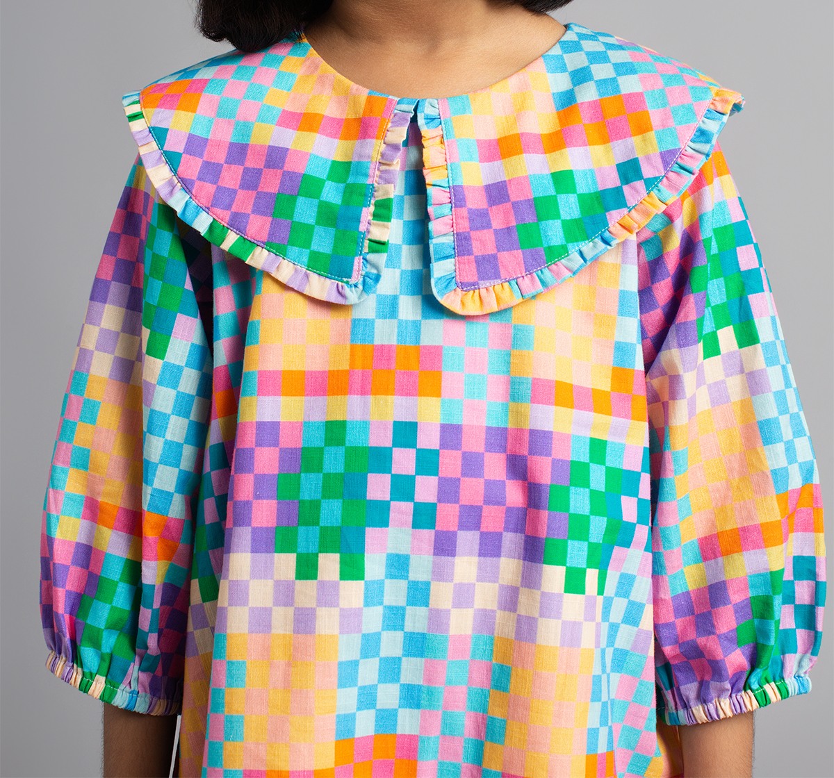 Ed-A-Mamma Girls Printed Dress With Sailor Collar - Multicolor