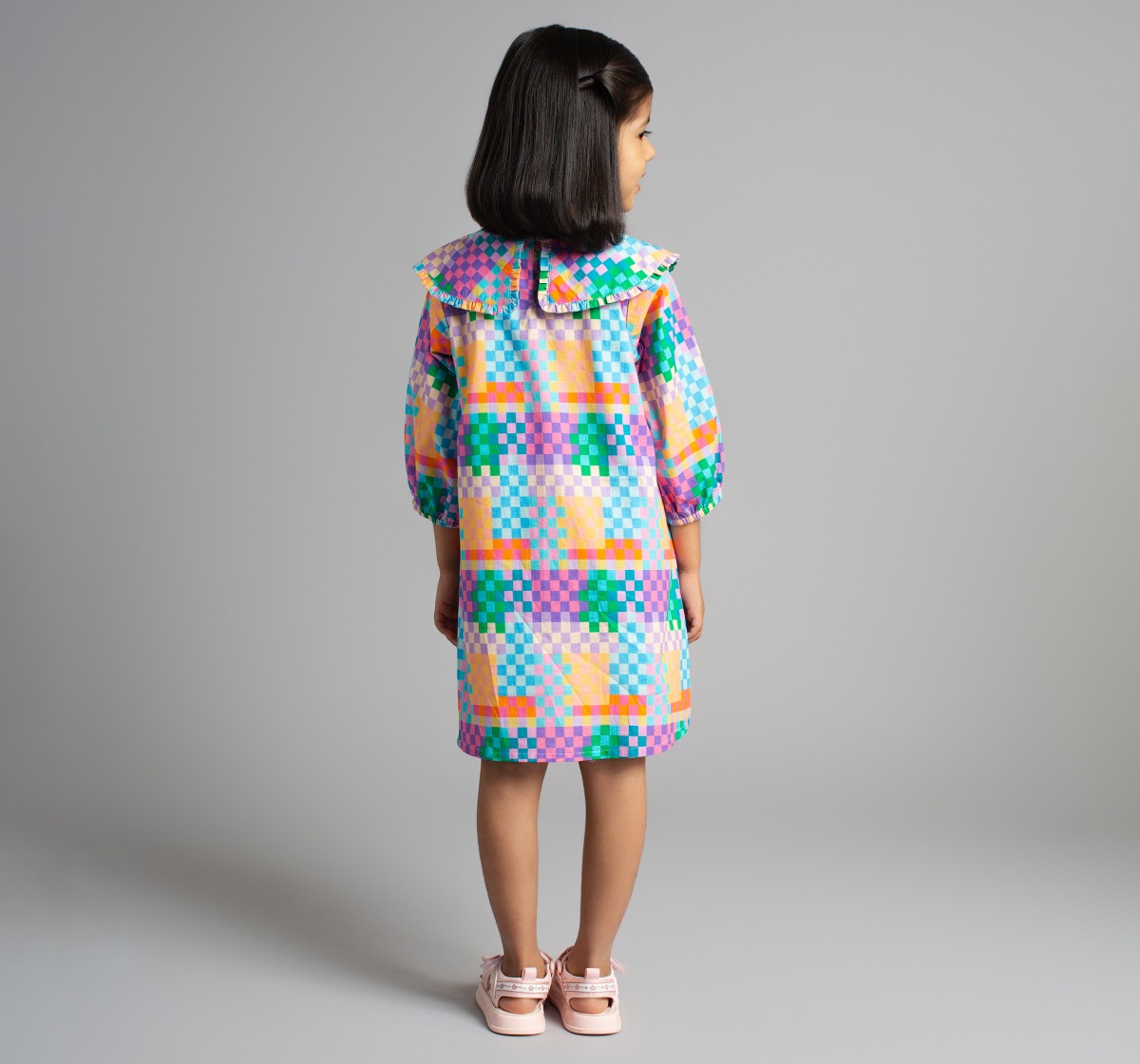 Ed-A-Mamma Girls Printed Dress With Sailor Collar - Multicolor