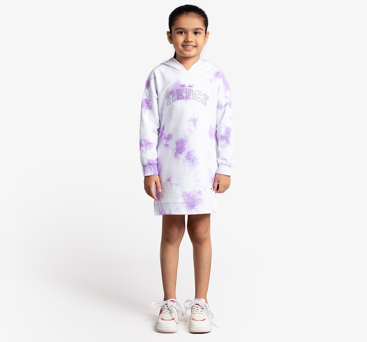 Girls Tie-Dye Sweatshirt Dress With Chest Print