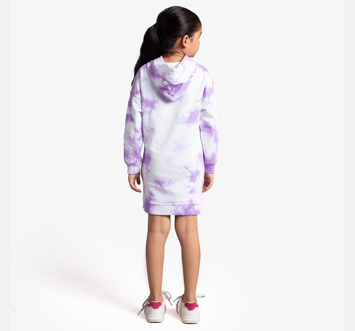 Girls Tie-Dye Sweatshirt Dress With Chest Print