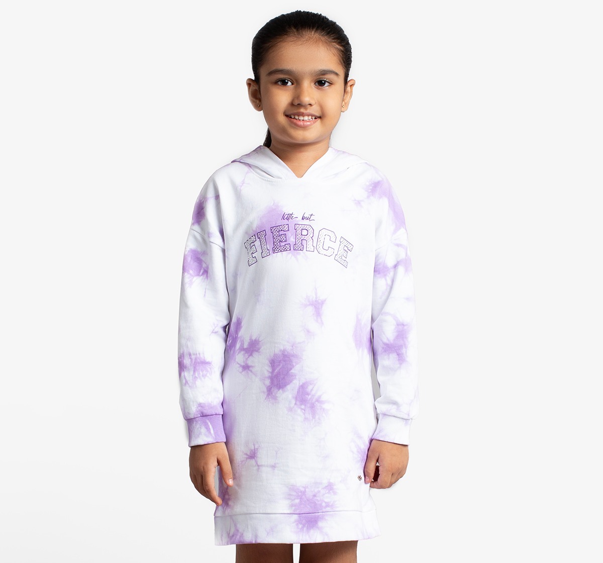 Girls Tie-Dye Sweatshirt Dress With Chest Print