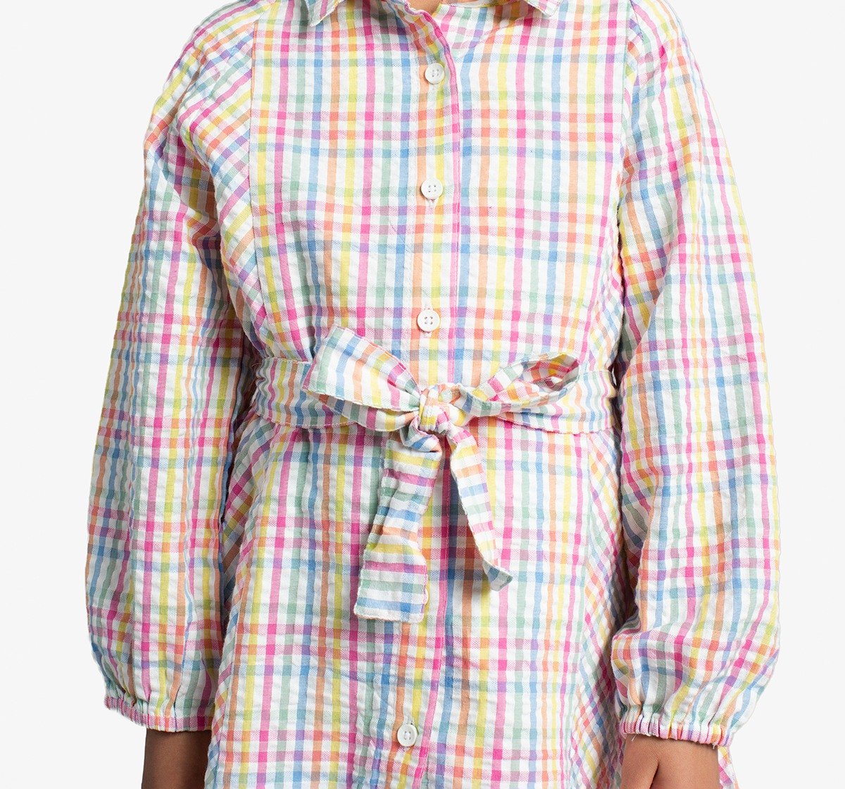 Girls Shirt Dress With Balloon Sleeves & Belt