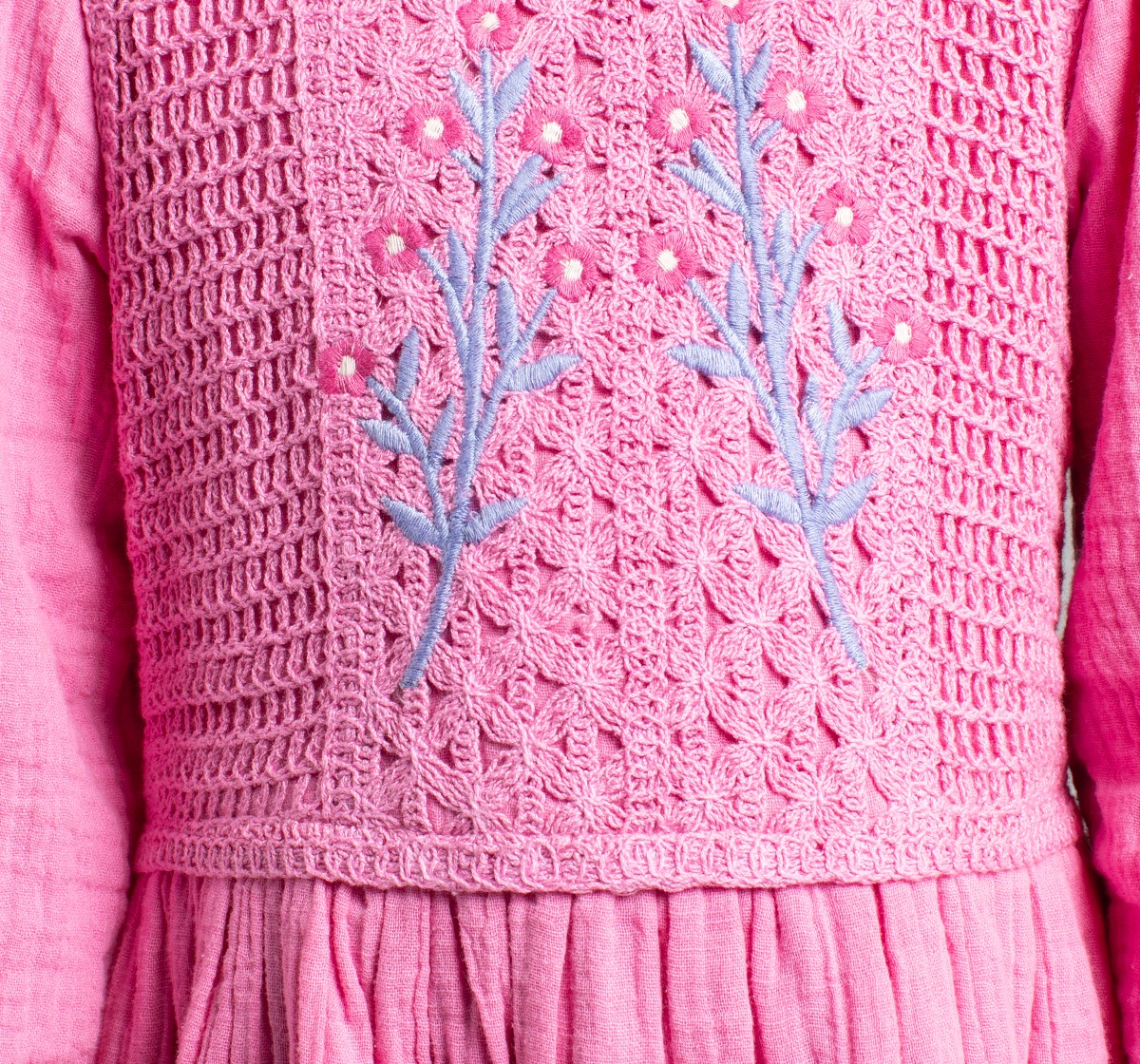 Girls Dress With Crochet And Embroidery