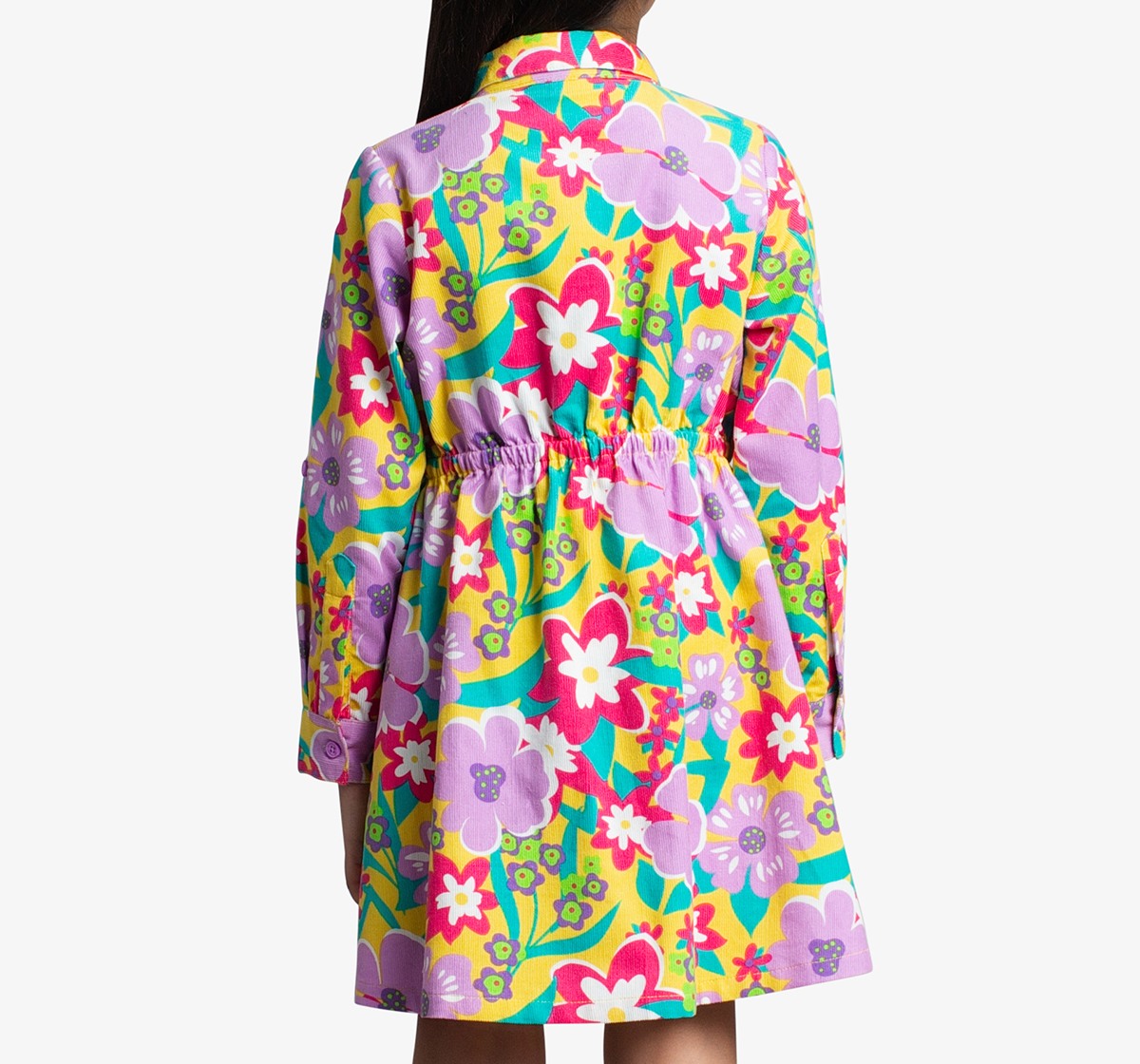 Girls Floral Printed Corduroy Dress