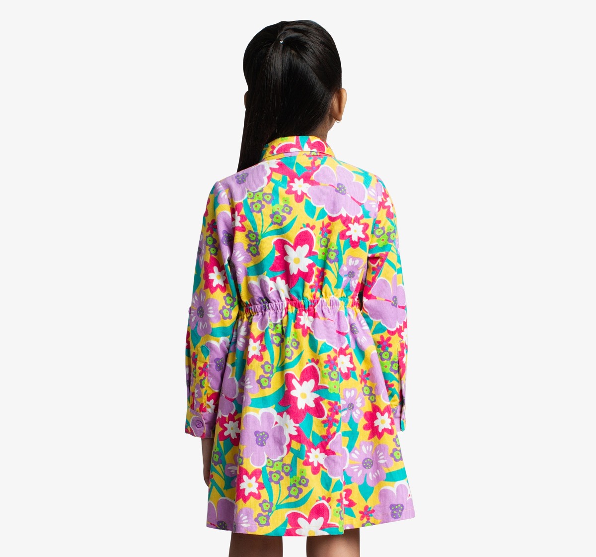 Girls Floral Printed Corduroy Dress