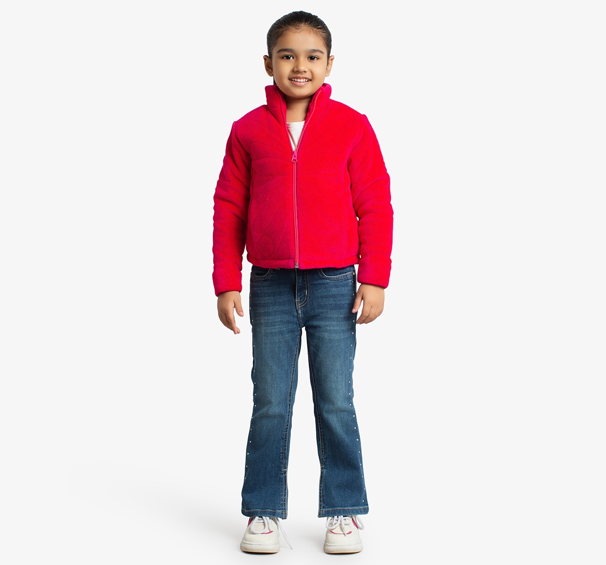Girls Puffer Jacket With Butterfly Quilting