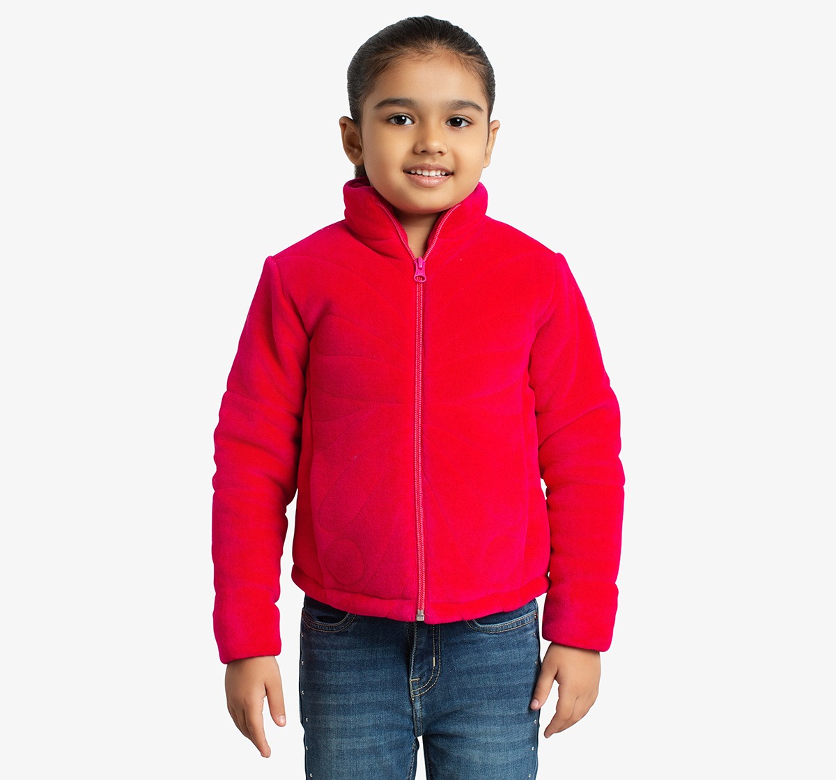Girls Puffer Jacket With Butterfly Quilting