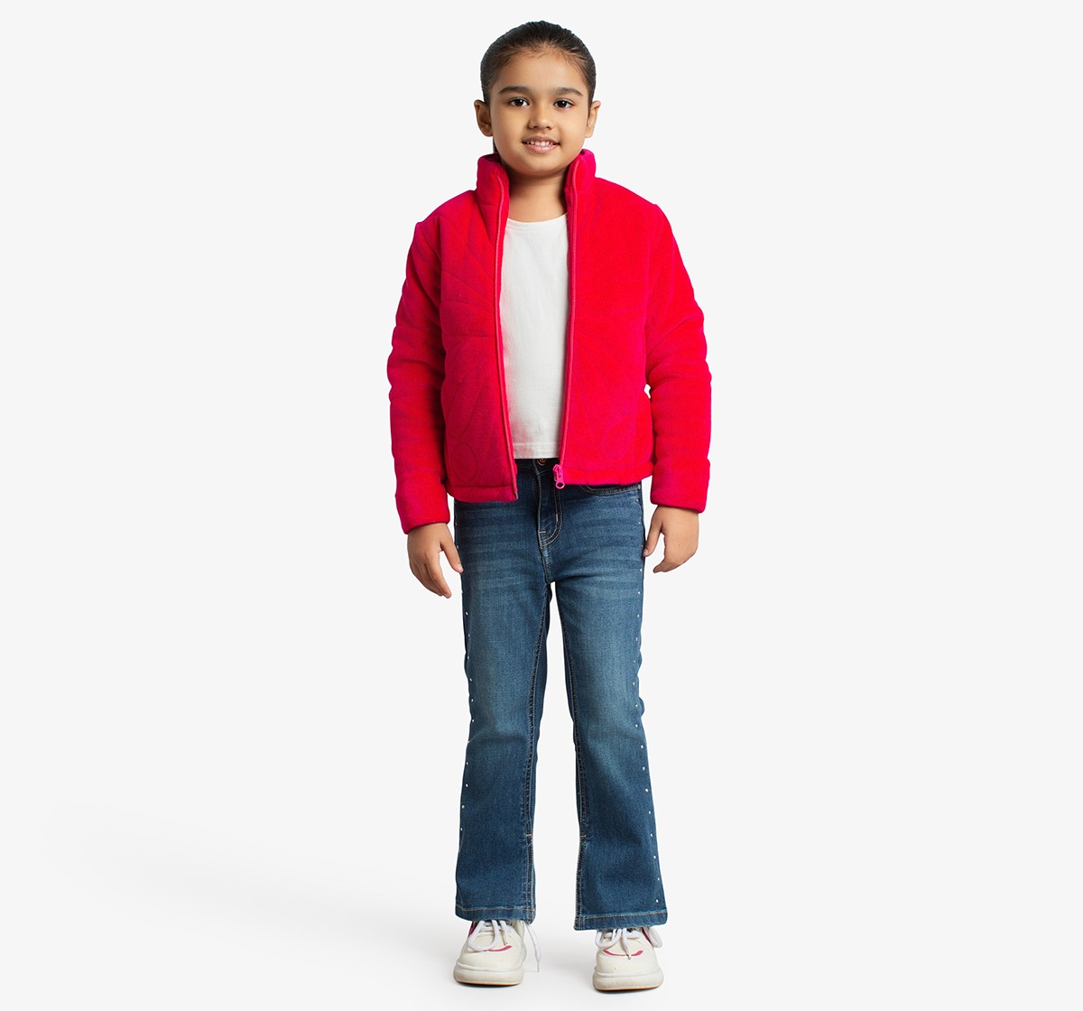 Girls Puffer Jacket With Butterfly Quilting