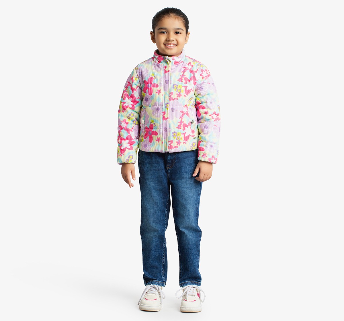 Girls Floral Printed Puffer Jacket