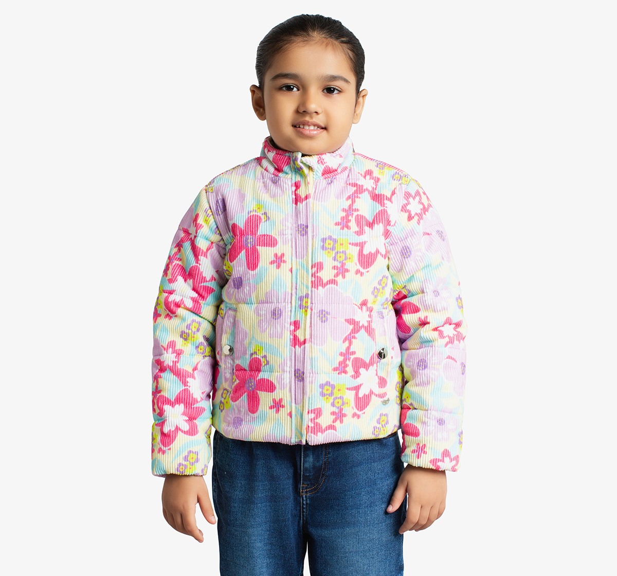 Girls Floral Printed Puffer Jacket